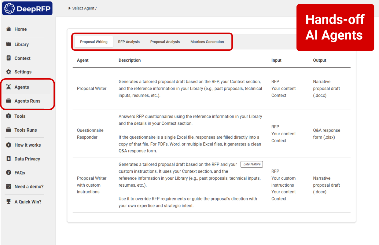 DeepRFP AI Agents for RFPs and Proposals