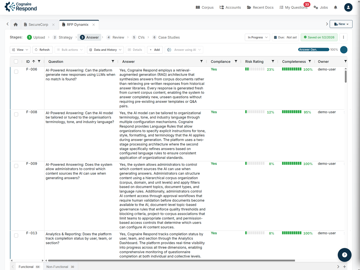 Question grid for bulk AI answer generation